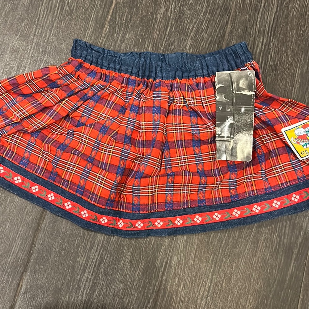 New Vintage Oshkosh Skirt Size 2TRed Plaid Primary Colors Cat Pencil